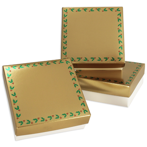 8 oz Sq Cover 1 layer Gold Lustre Holly & Berries (250/cs)