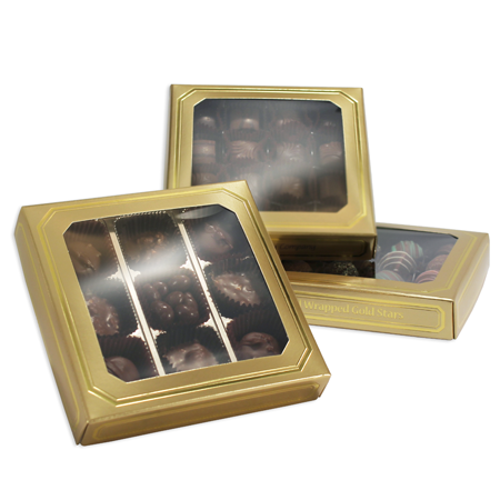 8 oz Sq Cover 1 layer square window Gold Lustre w/Metallic Gold Border (250/cs)