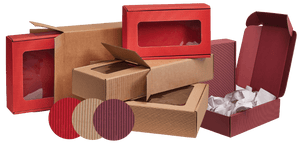 E-Commerce Boxes & Shippers, Made in Italy (Red, Bordeaux & Tawny)